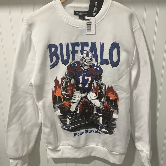Buffalo Bills Bone Threads NFL Josh Allen Sweatshirt Brand Makers Size M NEW - Picture 1 of 8